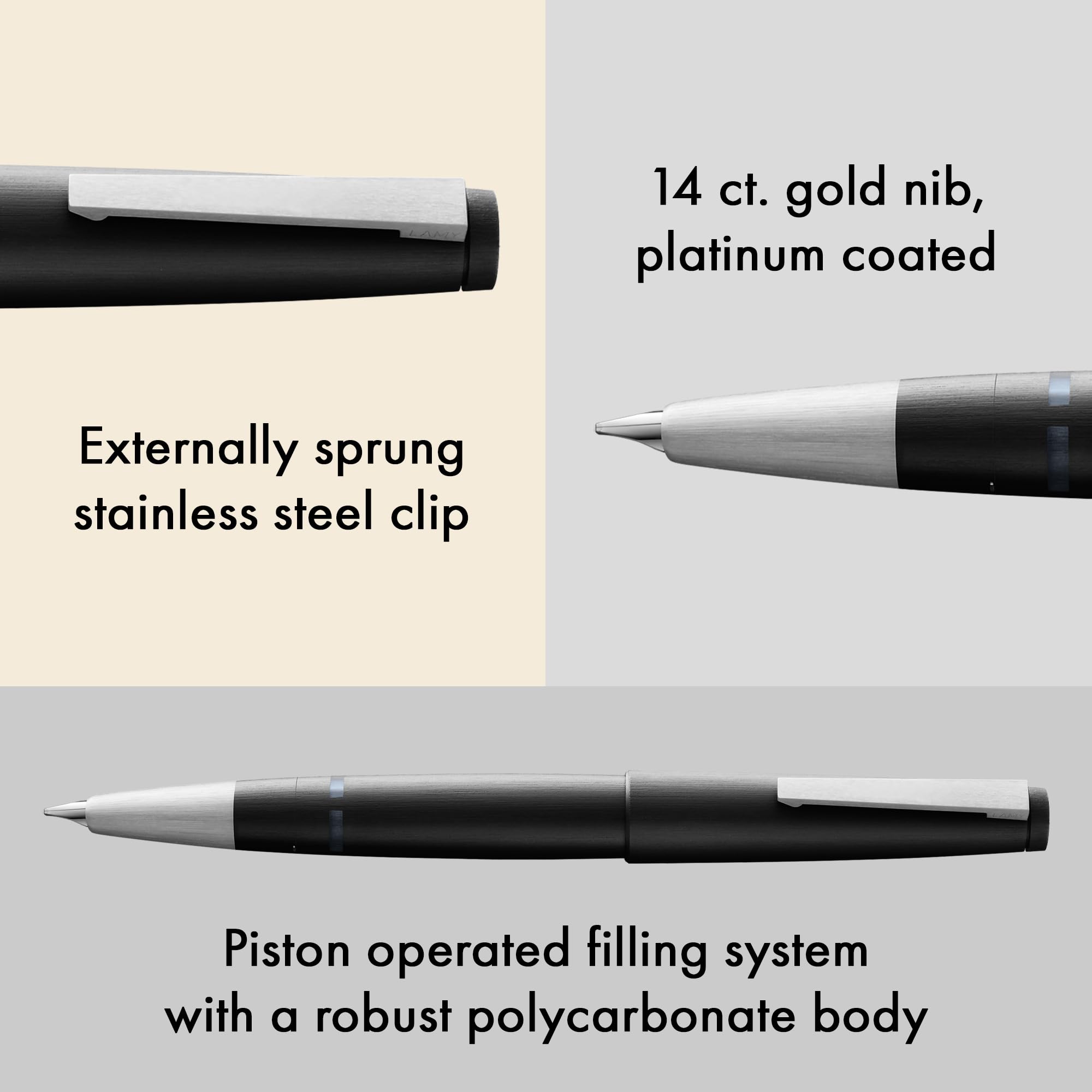 Lamy 2000 black - elegant Fountain Pen in robust fibreglass barrel - 14 ct. gold nib, partially platinum-plated - nib size M - Image 3