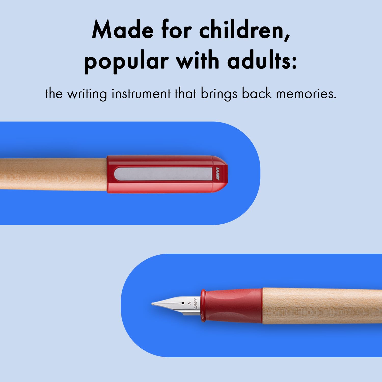 LAMY abc red - child-friendly Fountain Pen for writing beginners with ergonomic grip & polished steel nib in size A - robust maple wood - including LAMY T 10 blue ink cartridge - Right-Handed - Image 4