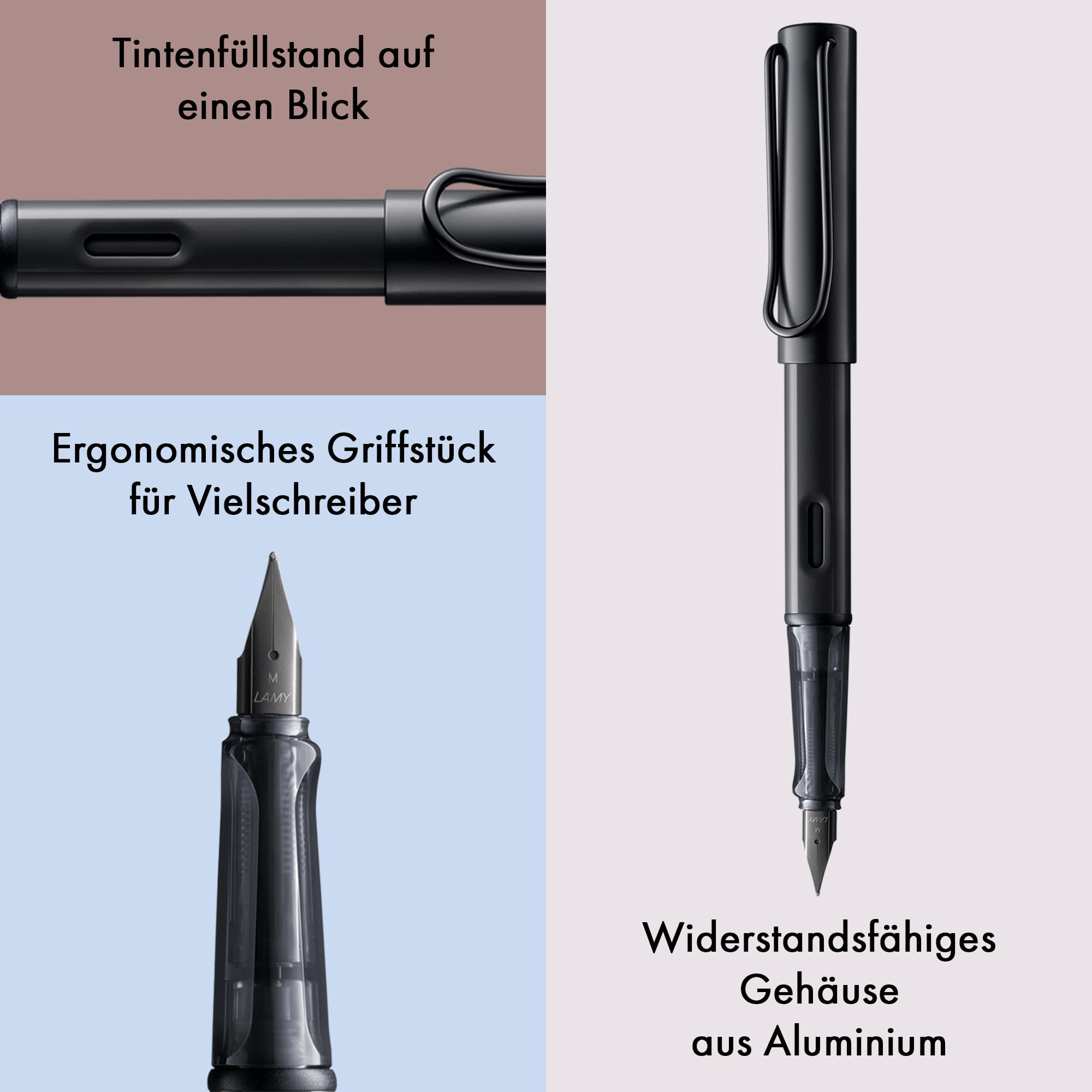 LAMY AL-star black - Fountain Pen with ergonomic grip & black steel nib in size M - lightweight aluminum body - including LAMY T 10 blue cartridge - Right-Handed - Image 3