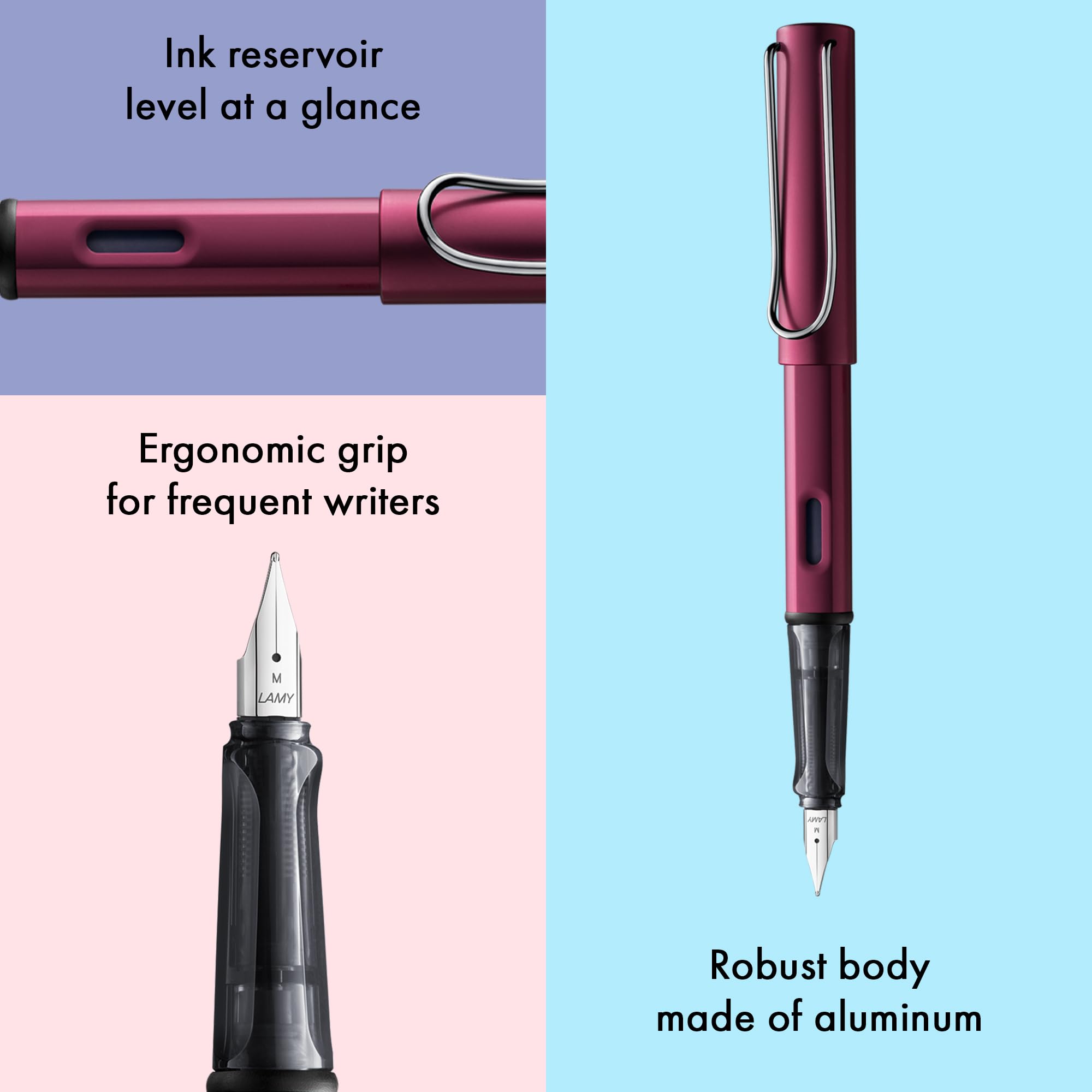 LAMY AL-star black purple - Fountain Pen with ergonomic grip & polished steel nib in size M - lightweight aluminum body - including LAMY T 10 blue cartridge - Right-Handed - Image 4