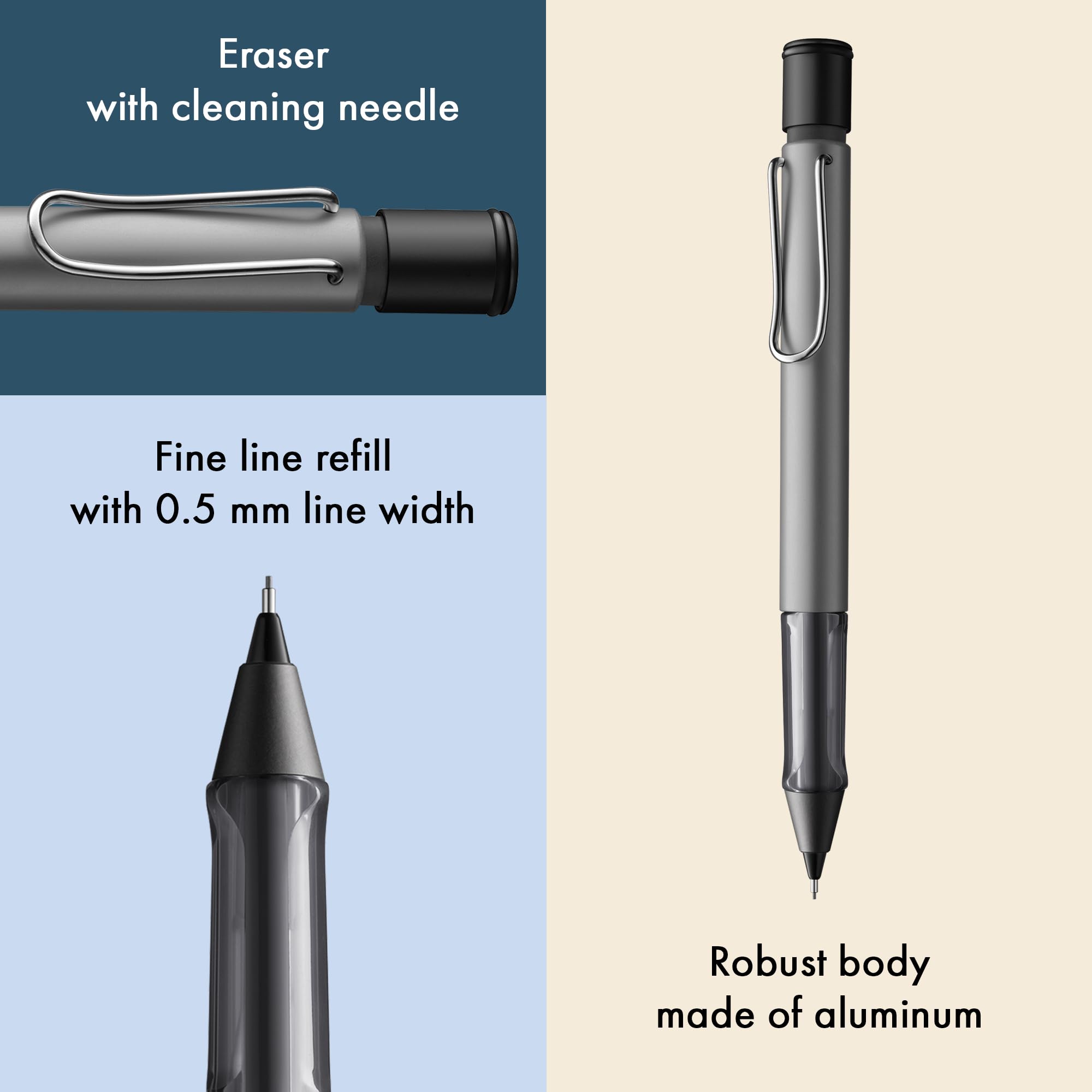 LAMY AL-star graphite - Mechanical Pencil with transparent, ergonomic grip & lightweight aluminum body - including LAMY M 41 fine line refill 0.5 mm & eraser tip - Image 3