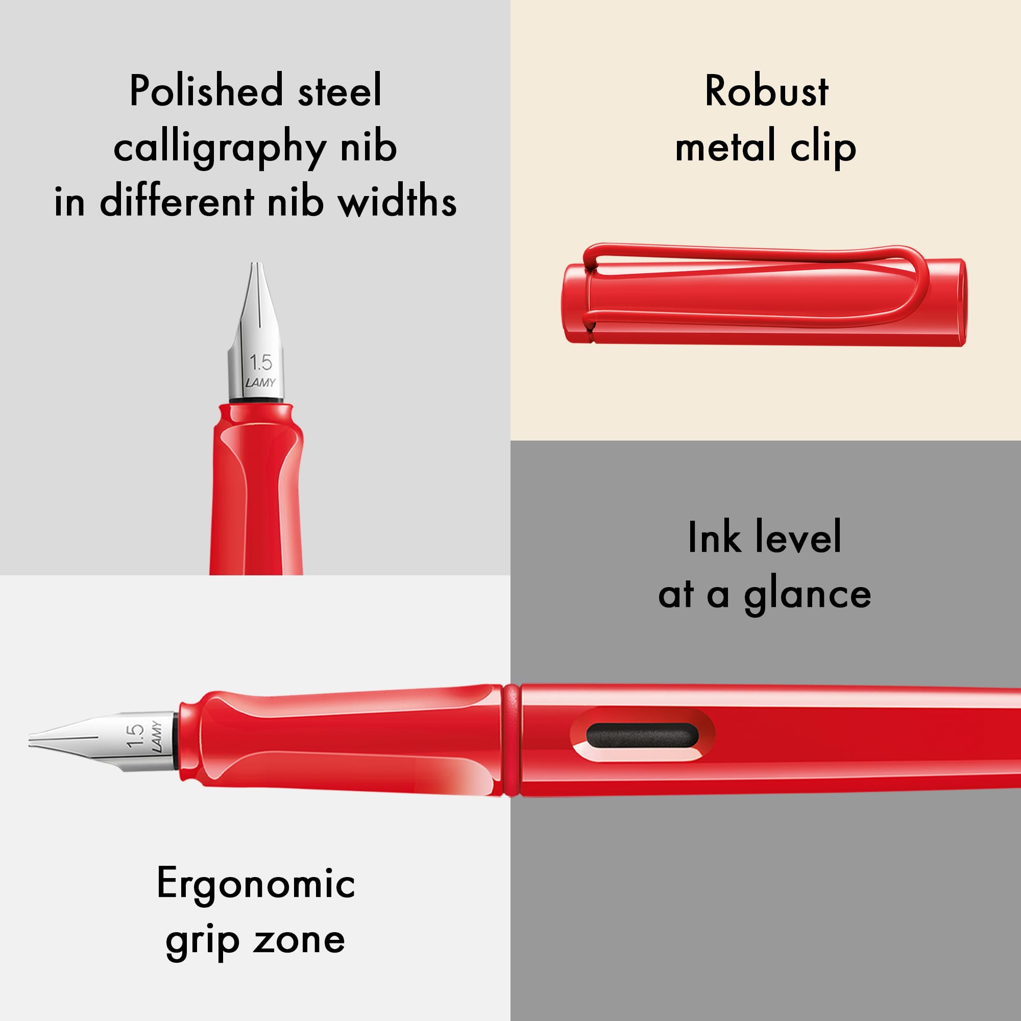 Lamy joy strawberry - calligraphy fountain pen with ergonomic grip & polished steel nib in line width 1.5 mm - Calligraphy Fountain Pen with ribbon nib - incl. ink cartridge T 10 blue - Image 4