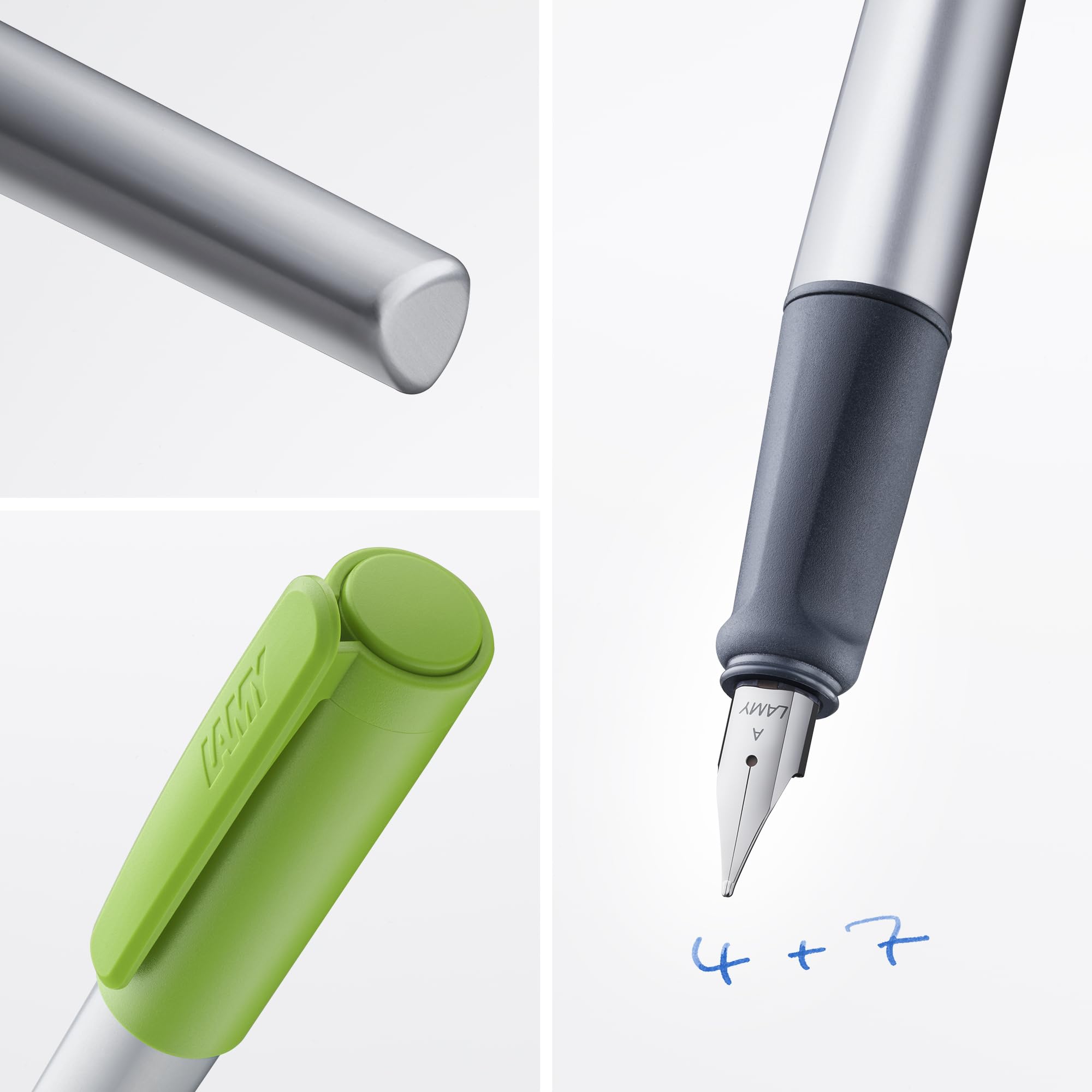 LAMY nexx lime – Fountain Pen with slip-proof grip & polished steel nib in size M - triangular aluminum body - including LAMY T 10 blue cartridge - Right-Handed - Image 3
