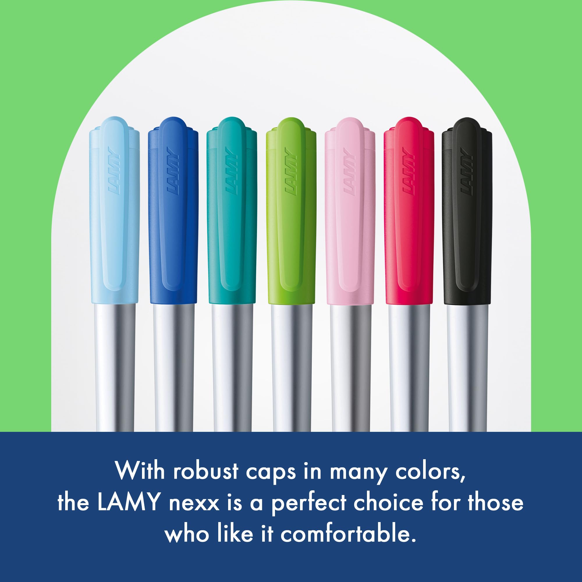 LAMY nexx lime – Fountain Pen with slip-proof grip & polished steel nib in size M - triangular aluminum body - including LAMY T 10 blue cartridge - Right-Handed - Image 6
