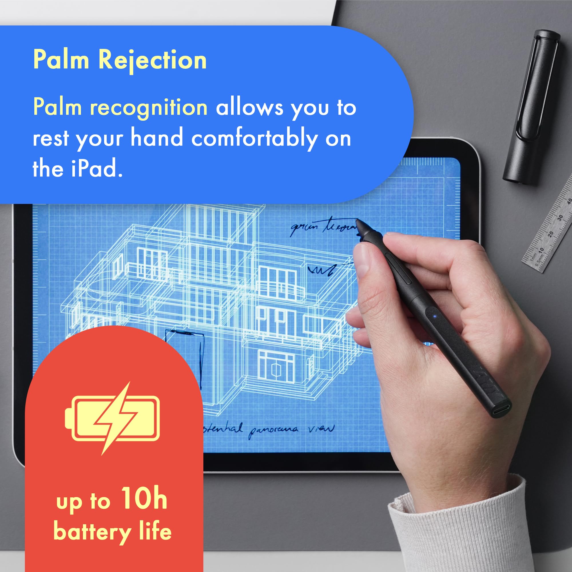 LAMY Safari Note+ All Black iPad Pen - Stylus Pen with Palm Rejection, tilt Sensitivity & Ergonomic Grip - Compatible with Various iPad Models & Generations - up to 10 Hours Battery Life - Image 4