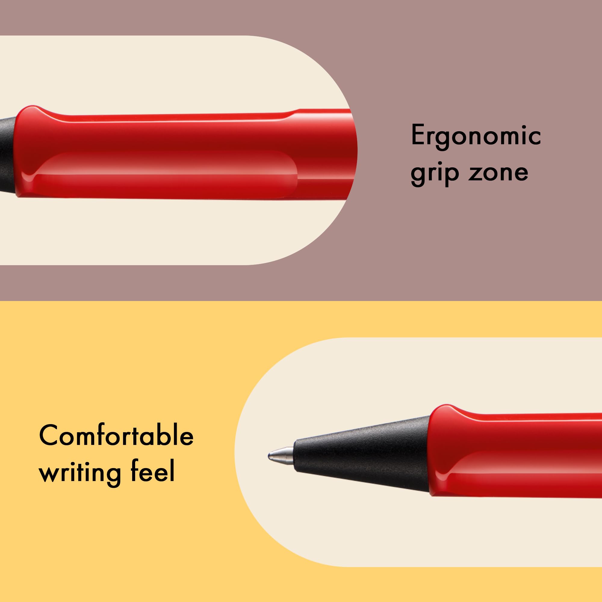 Lamy safari red - Ballpoint Pen with ergonomic grip & line width M - for pleasant long writing - made of robust ASA plastic – including large capacity refill M 16 in blue - Image 3