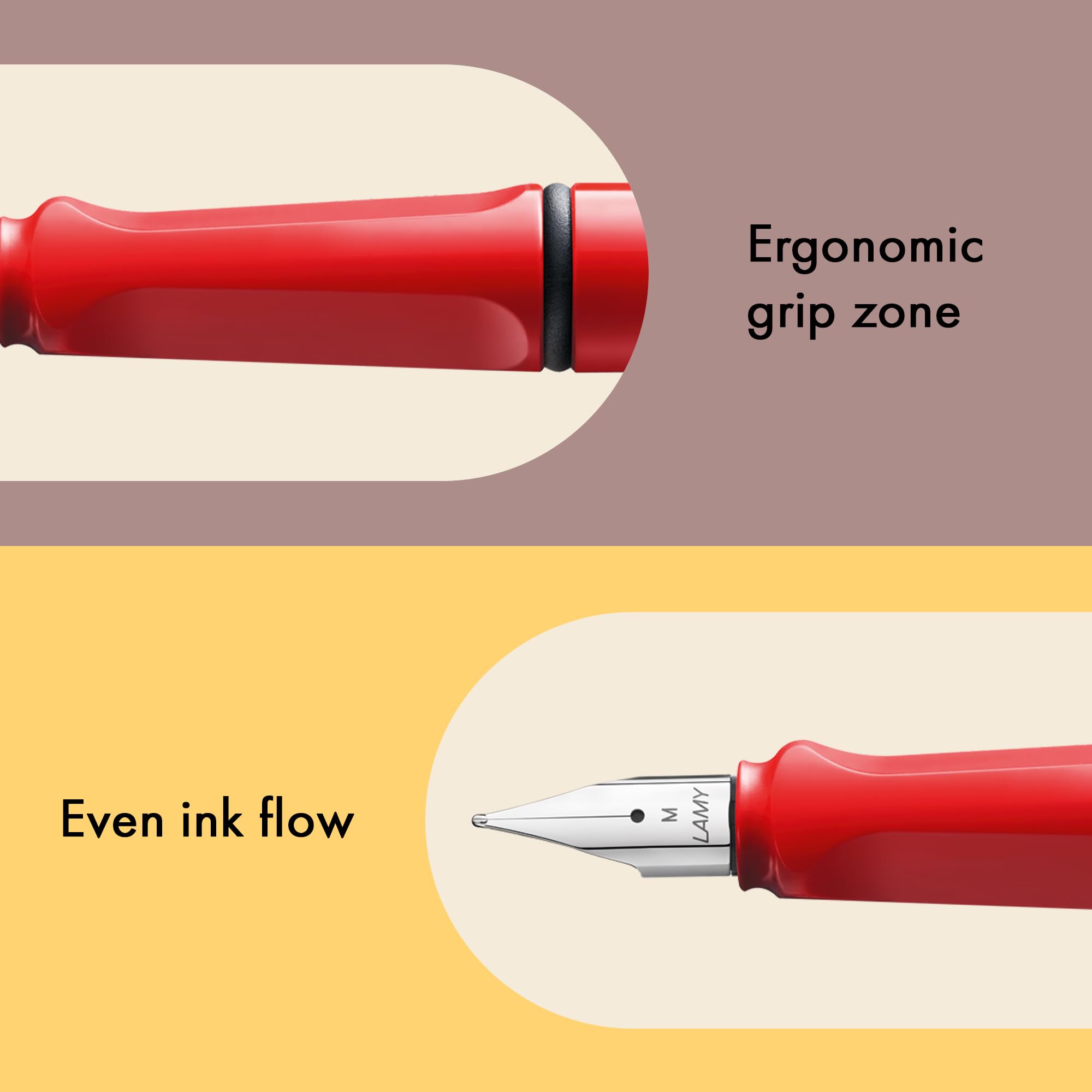 LAMY safari red - Fountain Pen with ergonomic grip & polished steel nib in size M - ideal for any Writing & Calligraphy - including LAMY T 10 blue cartridge - Right-Handed - Image 3