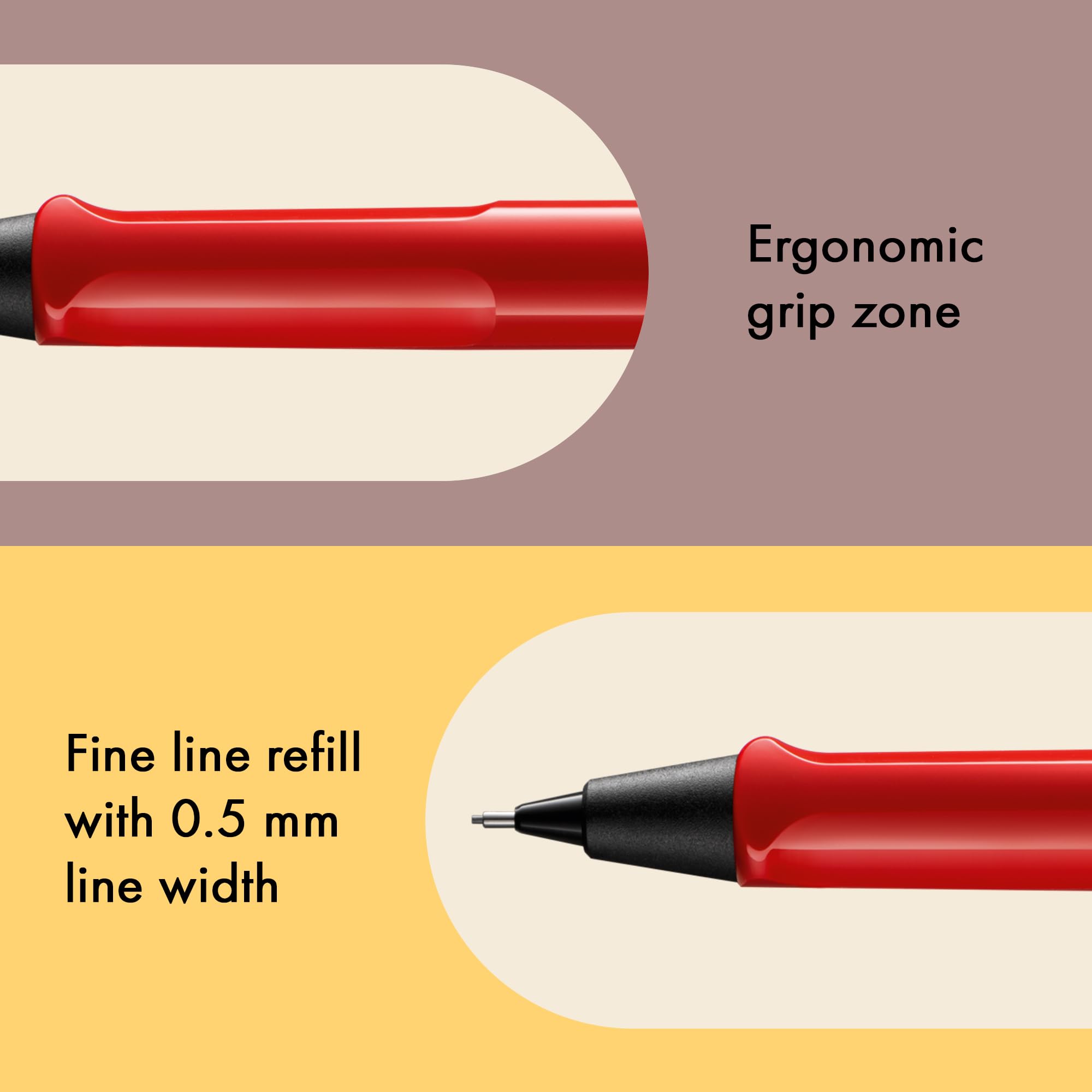 LAMY safari red - Mechanical Pencil with ergonomic grip & body made of robust ASA plastic - ideal for drawing & writing - including LAMY M 41 fine line refill 0.5 mm & eraser tip - Image 3