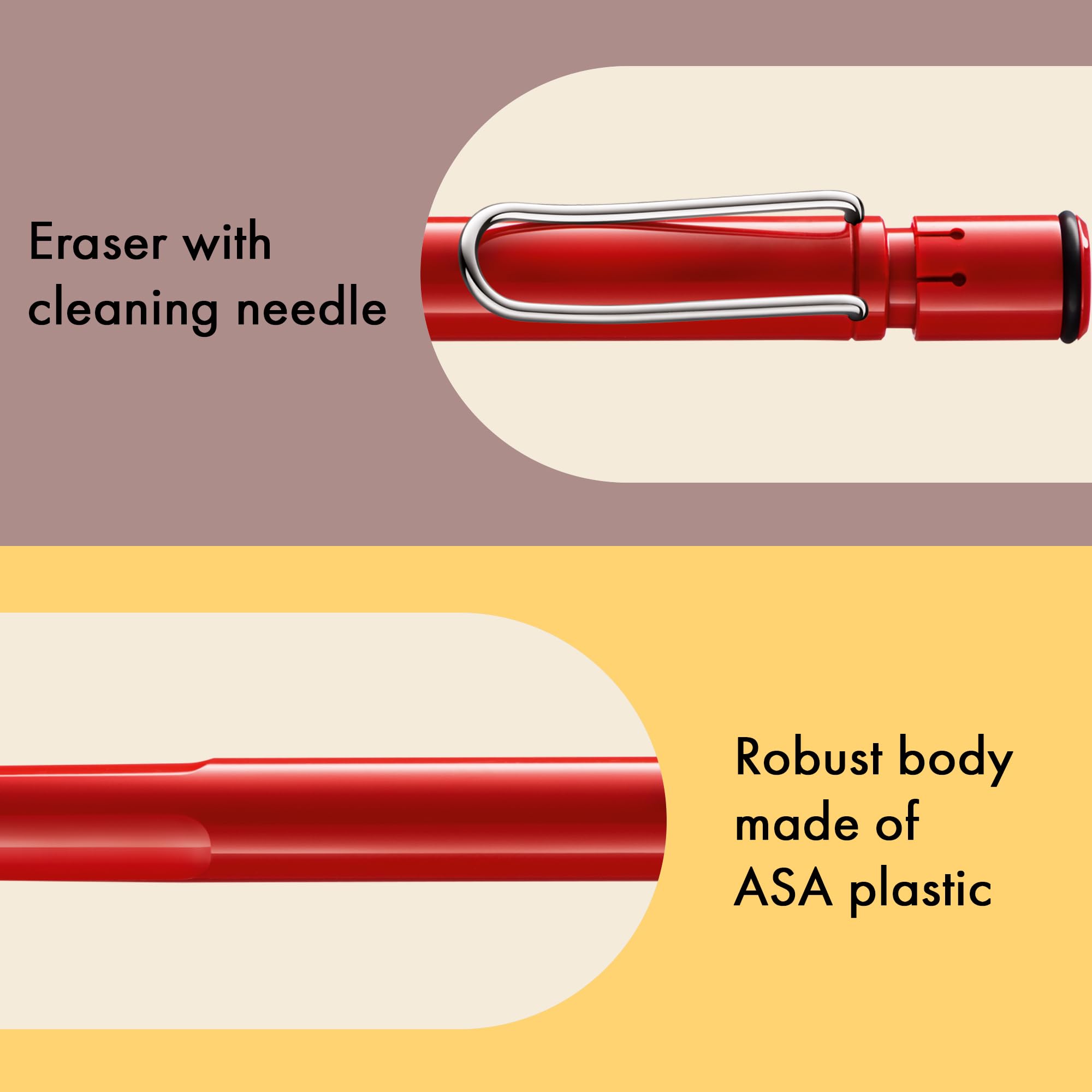 LAMY safari red - Mechanical Pencil with ergonomic grip & body made of robust ASA plastic - ideal for drawing & writing - including LAMY M 41 fine line refill 0.5 mm & eraser tip - Image 4