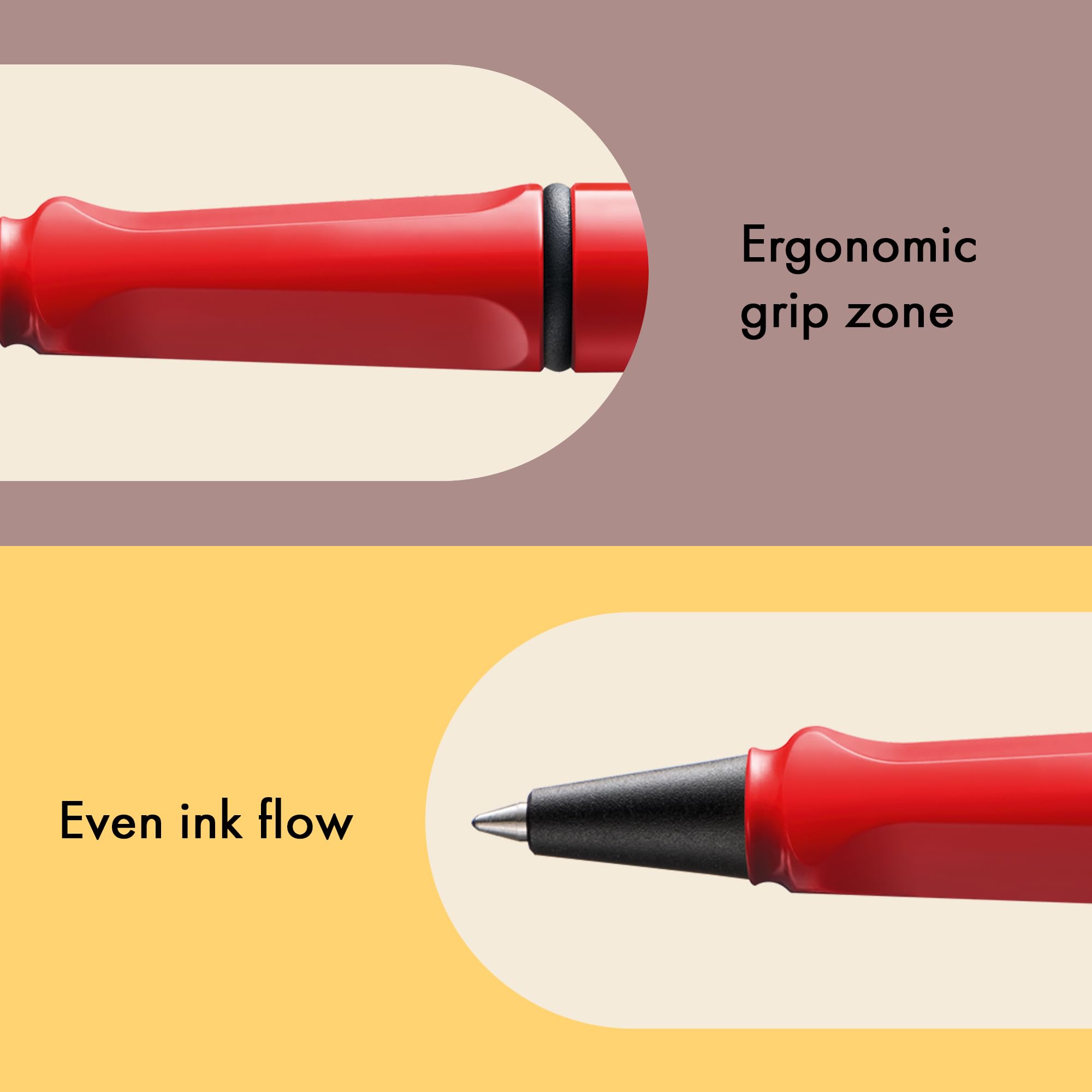 Lamy safari red - Rollerball Pen with ergonomic grip & line width M - for pleasant long writing - made of robust ASA plastic - including rollerball refill M 63 in blue - Image 3