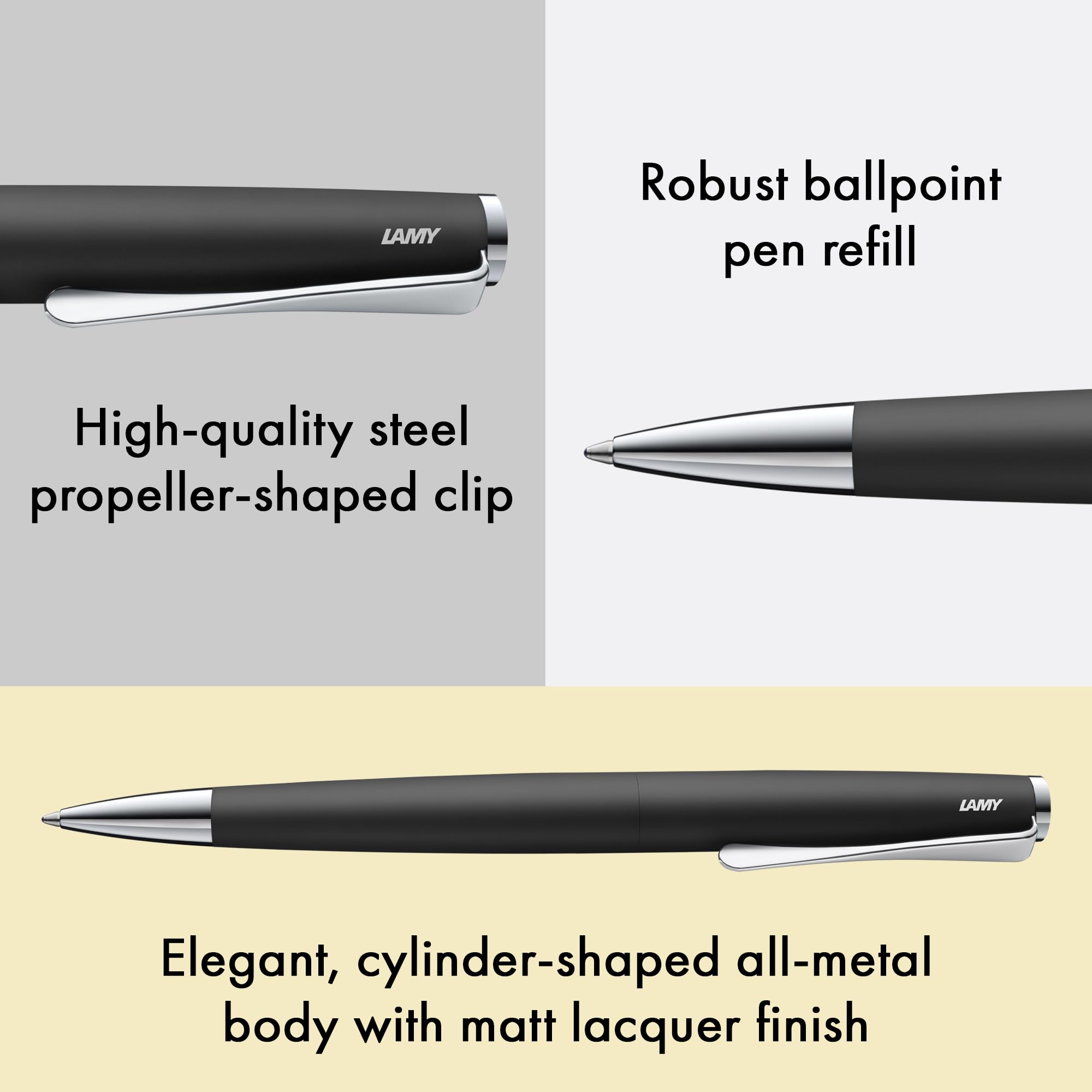 Lamy studio black - ballpoint pen in elegant stainless steel casing - with propeller-shaped clip - incl. giant refill M 16 in line width M in black - Image 3