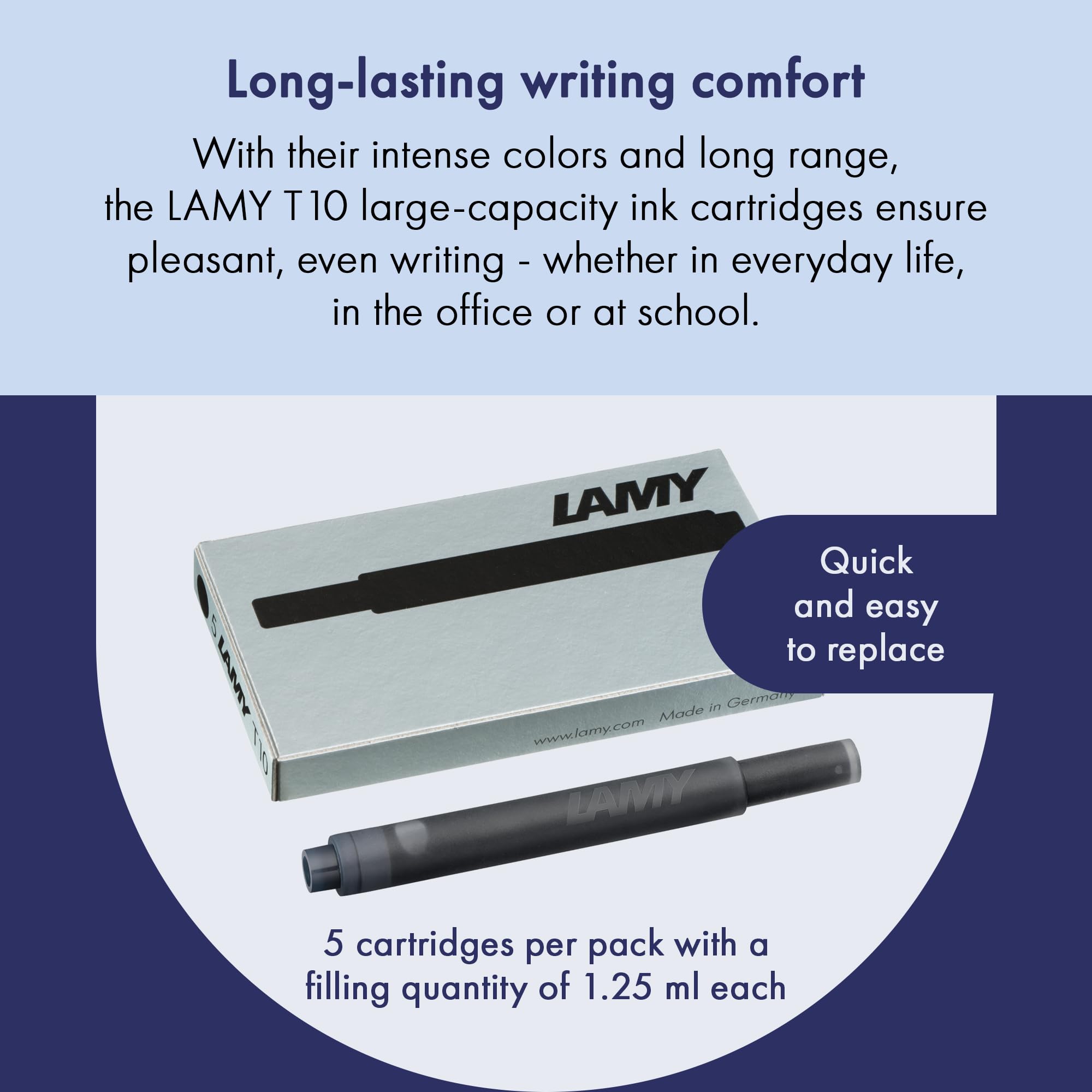 LAMY T10 Ink cartridges with Large Ink Capacity - Suitable for All Lamy Fountain Pen Models - Contents 1.25 ml per Cartridge - 5 Pieces per Pack - Ink Color Black - Image 5